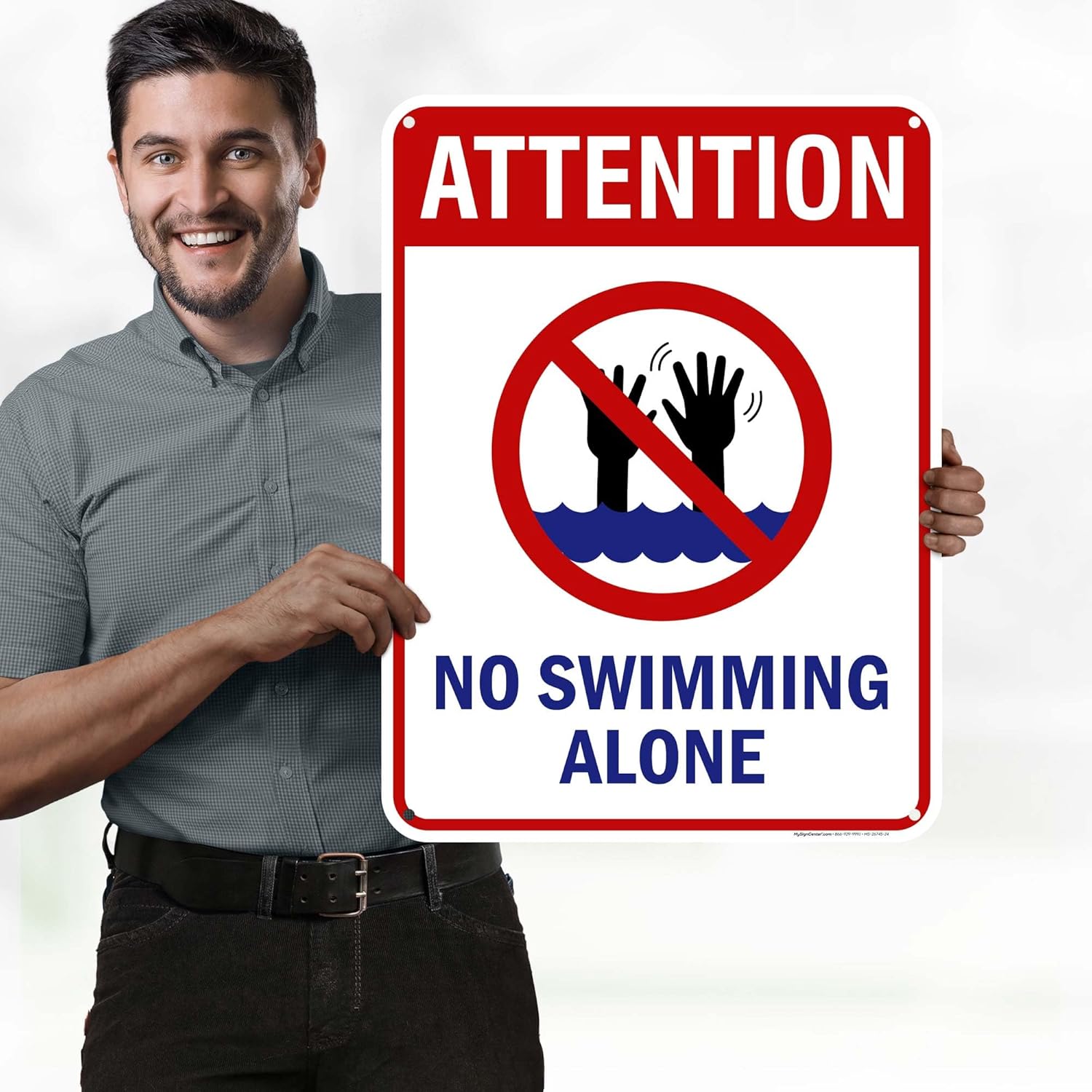 Attention No Swimming Alone Sign, 18x24 Inches, 55 mil thick HDPS (high density polystyrene), Made in USA by My Sign Center