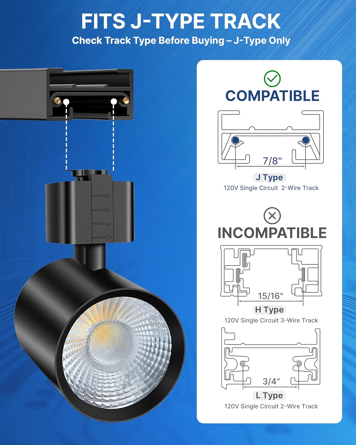 FLSNT LED J Track Lighting Heads, 10W (60W Eq.), 5CCT (2700K-5000K), 800LM CRI90 Dimmable Track Light Head, 36°COB Spotlight, J Type Compatible Track Light for Accent Lighting, Black, 6 Pack