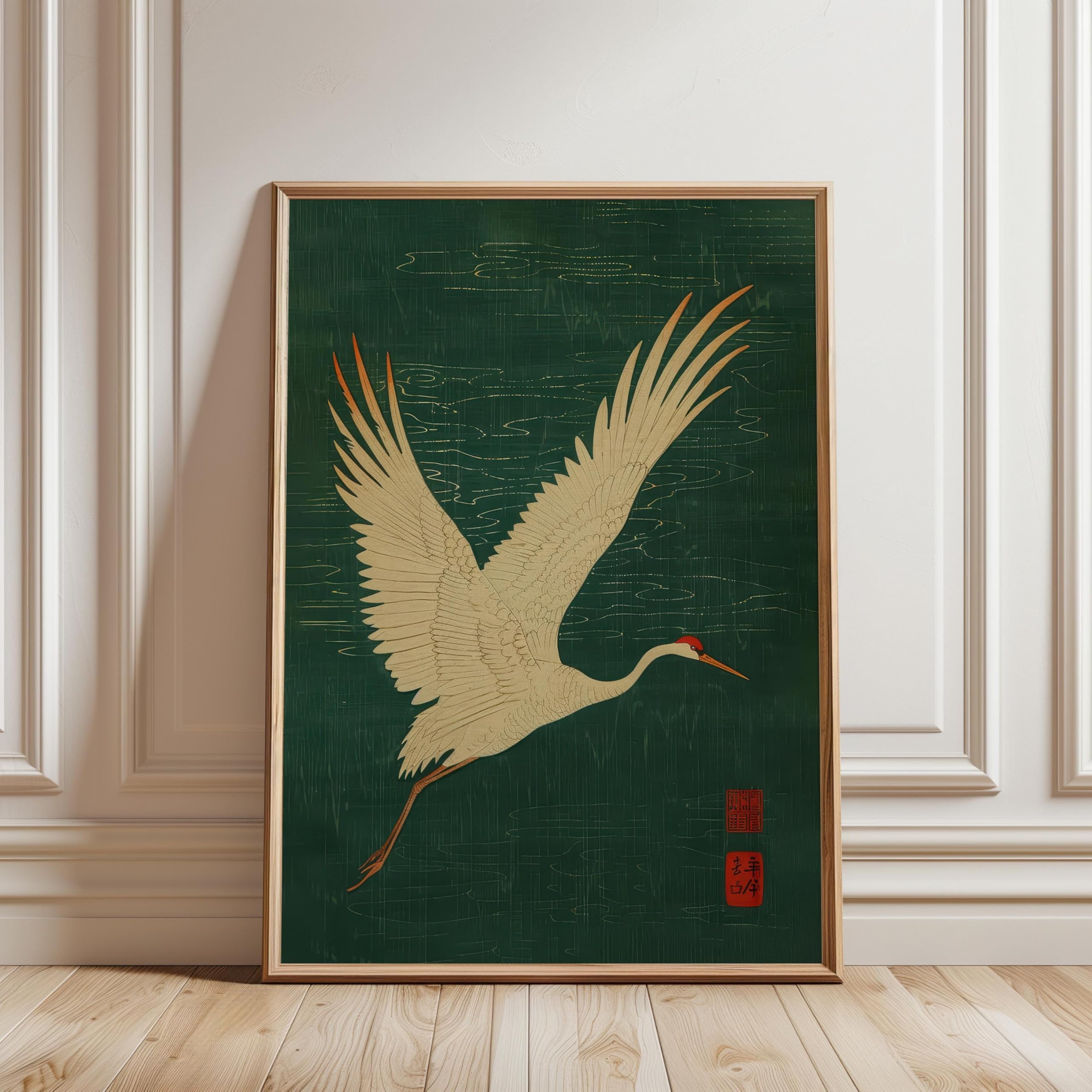 LMYCHENG Flying Crane Art Poster, Japanese Bird Wall Art, Asian Nature Print Canvas Oil Painting for Living Room, Home Decor(60x80cm/Frameless)