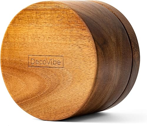 DecoVibe Caja de sal de acacia con giro magnético, bodega de madera para especias con 1 compartimento, elegante almacenamiento de madera para