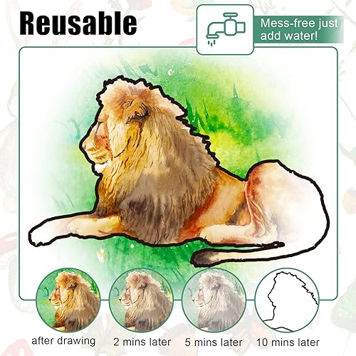 Miniatura 3 de 20 piezas de productos de demencia para ancianos con 1 pincel de pintura con tema de animales, juguetes reutilizables para pintura al agua, juguetes