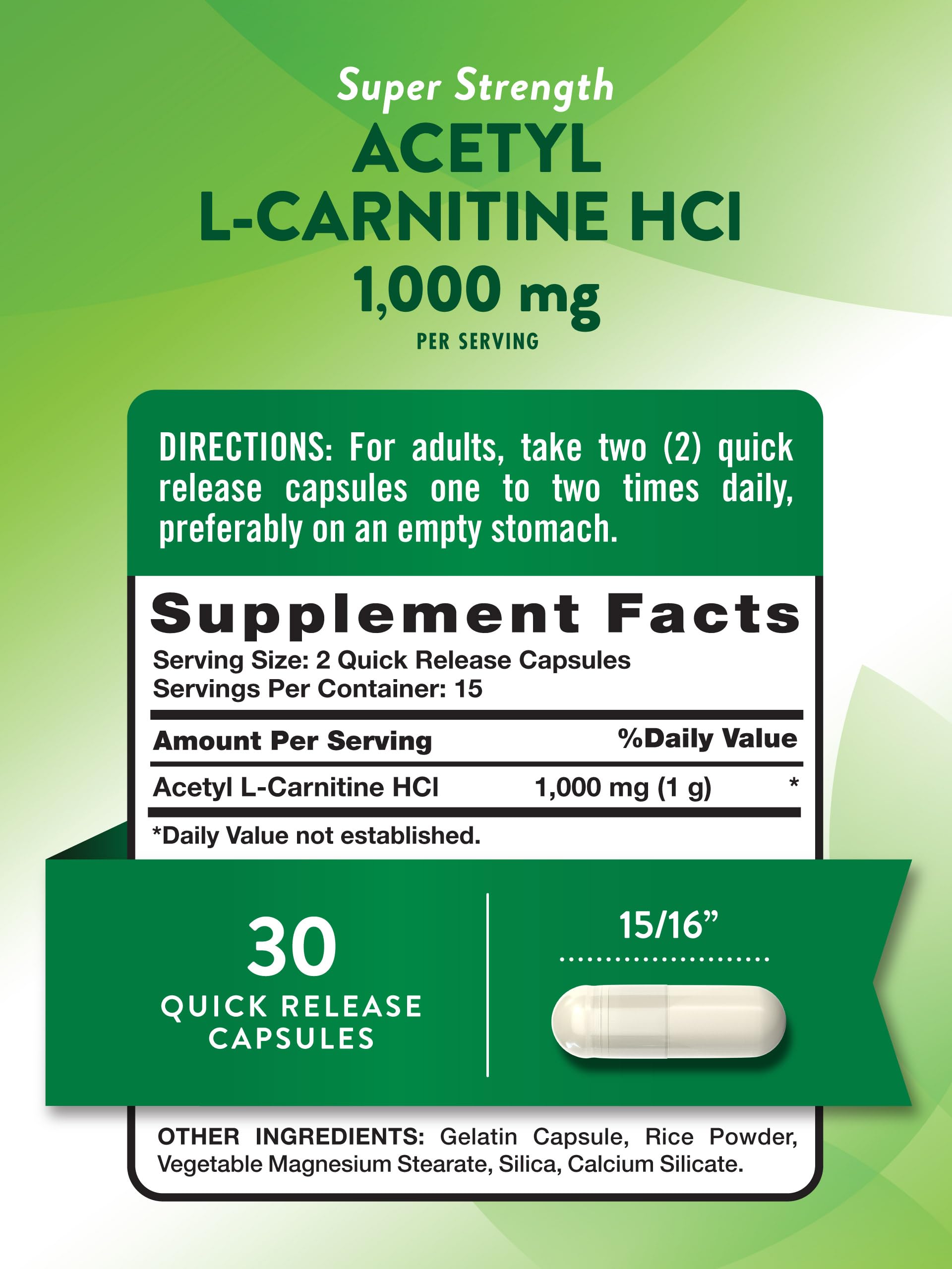 Nature's Truth Acetyl L-Carnitine 1000mg | 30 Capsules | Super Strength | Non-GMO & Gluten Free ALCAR Supplement
