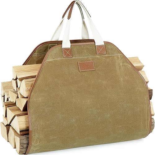 INNO STAGE Bolsa de lona para troncos, bolsa de madera duradera, accesorios para estufa de chimenea, soporte de leña extra grande con asas para