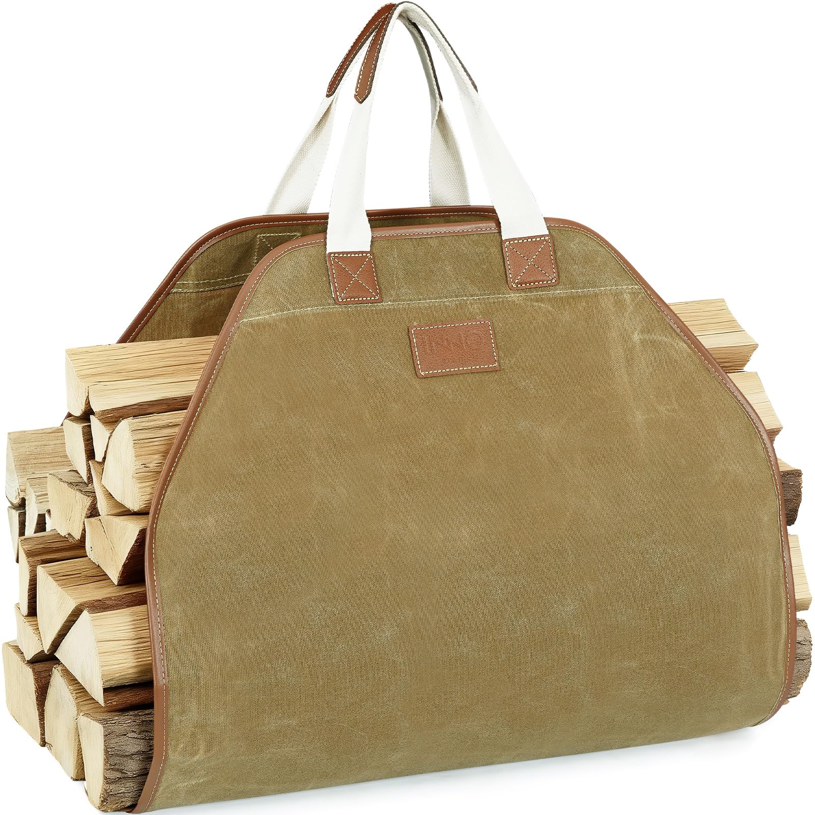 INNO STAGE Canvas Log Carrier Bag,Waxed Durable Wood Tote,Fireplace Stove Accessories,Extra Large Firewood Holder with Handles for Camping Khaki