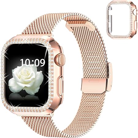 wlooo Compatibile con Apple Watch Cinturino 38mm 40mm 42mm 44mm, Glitter  Diamante Cover \u0026 Maglia Milanese Cinturino in Acciaio Inossidabile in  Metallo per iWatch Serie 6/5/4/3/2/1/SE (Oro rosa, 42mm) : Amazon.it:  Elettronica