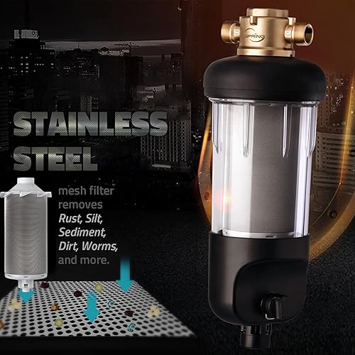 Miniatura 2 de iSpring WSP500J - Filtro de agua de sedimento giratorio reutilizable para toda la casa tamaño jumbo mejorado gran capacidad filtración de prefiltro