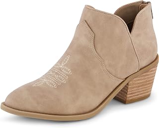 Cushionaire Rodeo Women's Cowboy Ankle Boots - Stylish Pointed Toe Western Booties with Low Block Heel & Zipper
