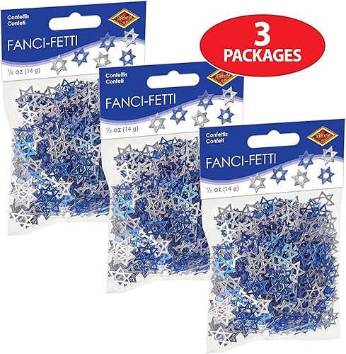 Miniatura 6 de Beistle Confeti de plástico metálico azul y plateado de 1.5 onzas de estrella de David para celebraciones judías y decoraciones de Hanukkah
