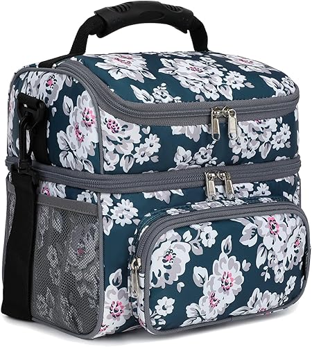 FlowFly Lonchera térmica de doble capa para adultos, lonchera grande para hombres, mujeres, con correa ajustable, bolsillo frontal y bolsillos