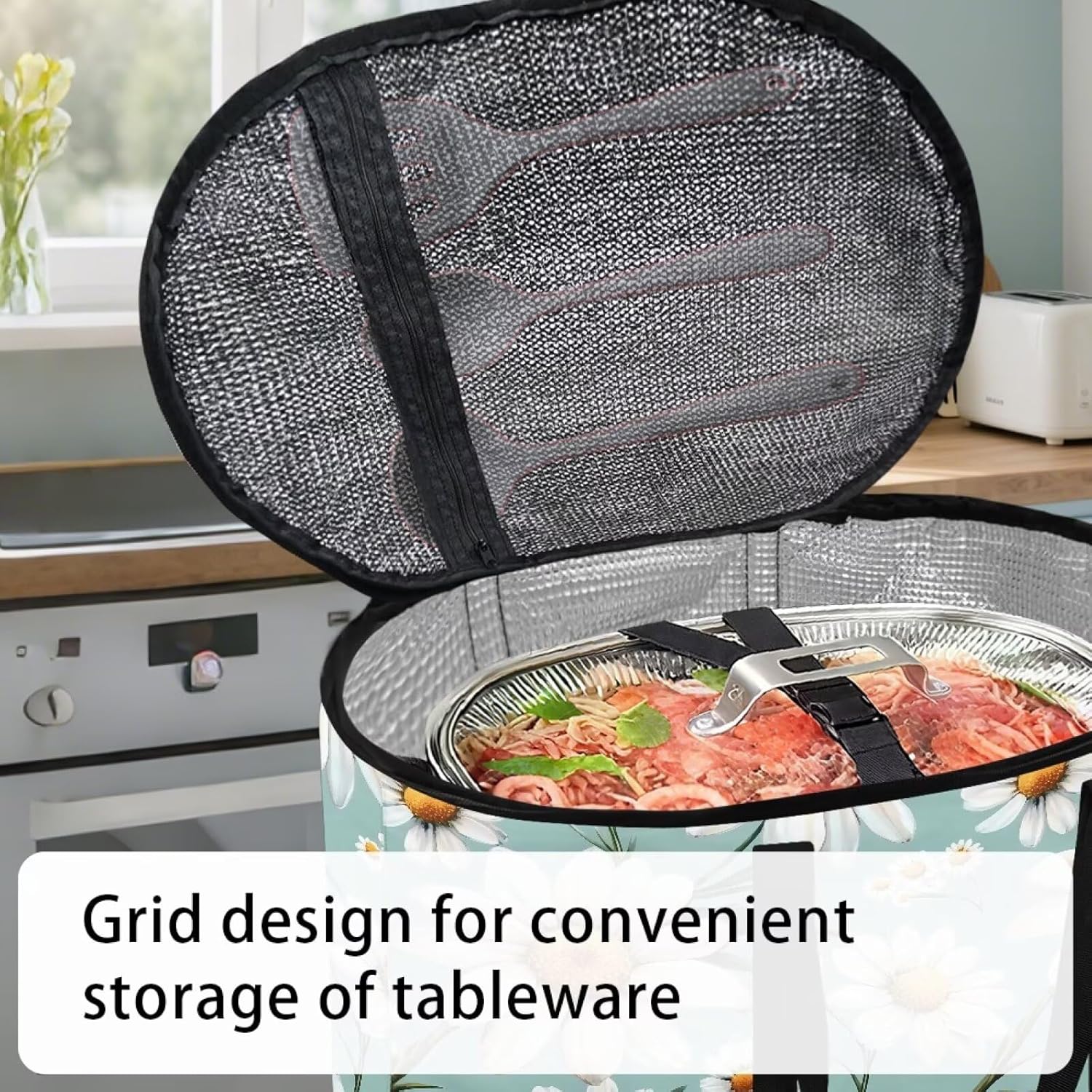 White Floral Large Capacity Crock Pot Bags for 4-8 Quart Crock Crock Pot Carrying Bag for Women Parents Holiday Gifts