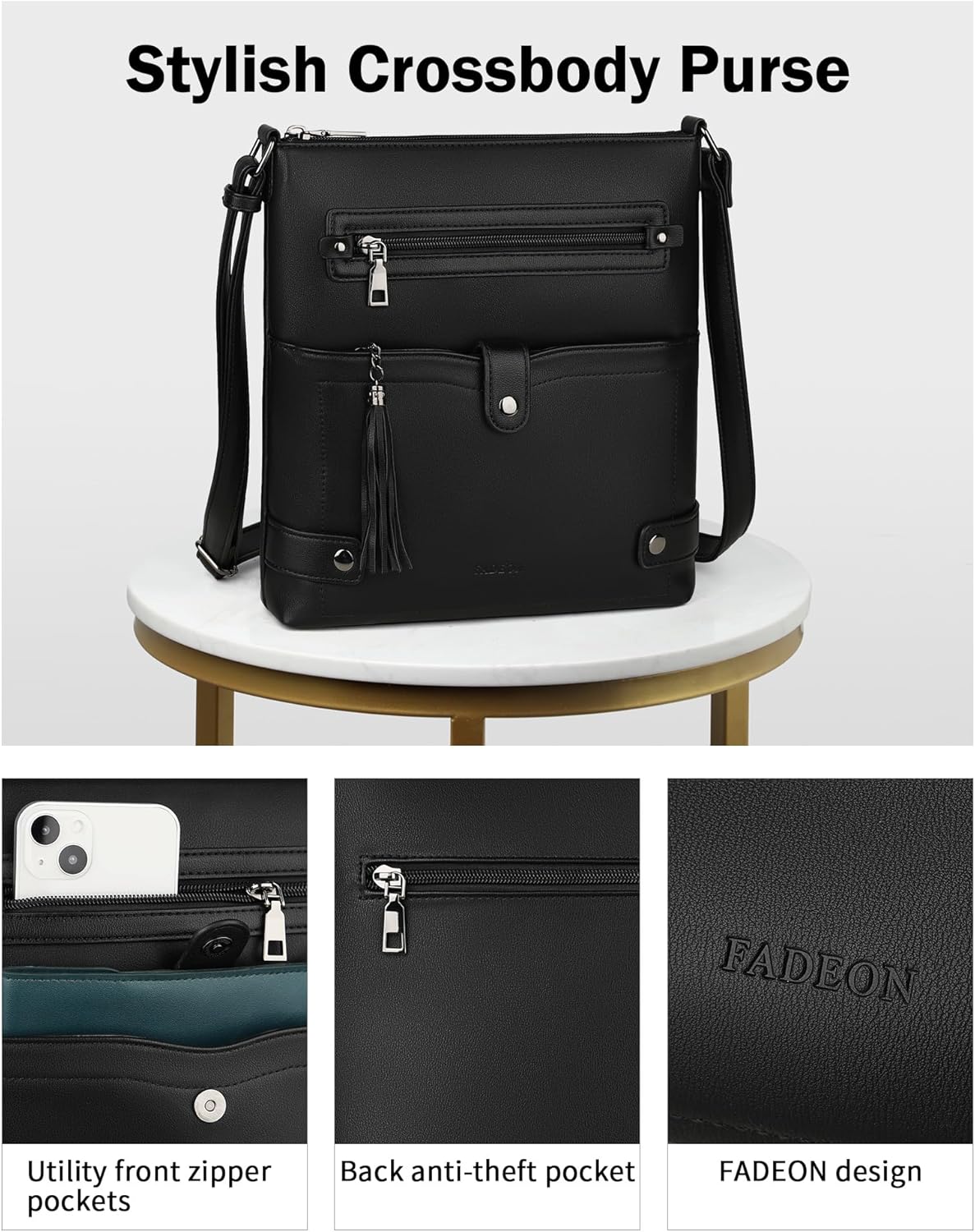 FADEON Crossbody Purses for Women Crossbody Bag, Designer Multi Pockets Shoulder Travel Purses with Tassel - Image 5