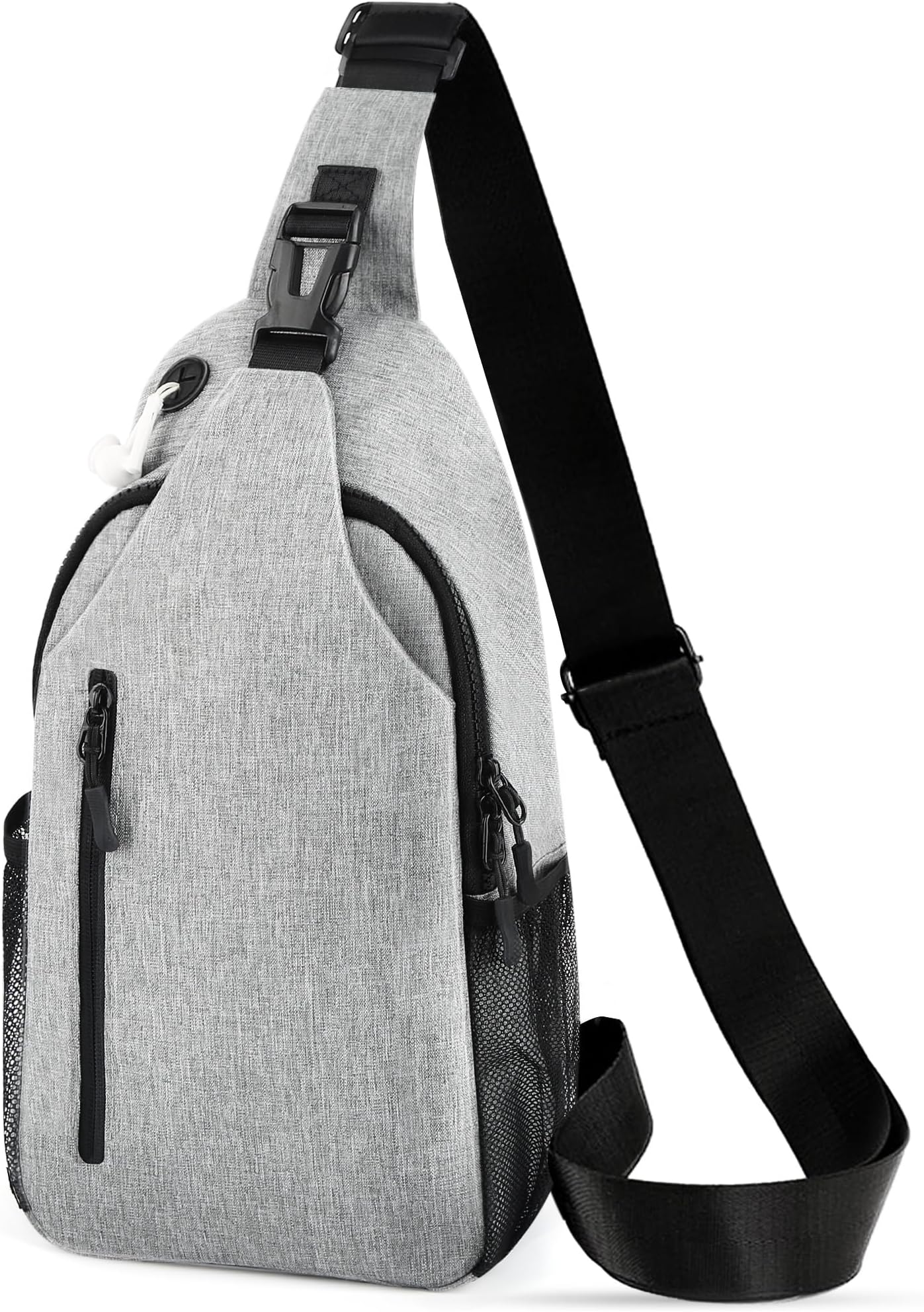 Crossbody Sling Bag for Women & Men, Waterproof Sling Backpack with USB Charging Port, Lightweight Shoulder Chest Bag for Hiking, Travel (Grey)