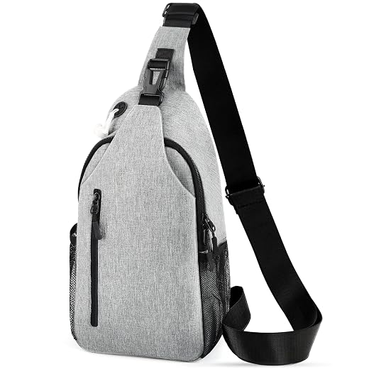 Crossbody Sling Bag for Women & Men, Waterproof Sling Backpack with USB Charging Port, Lightweight Shoulder Chest Bag for Hiking, Travel (Grey)