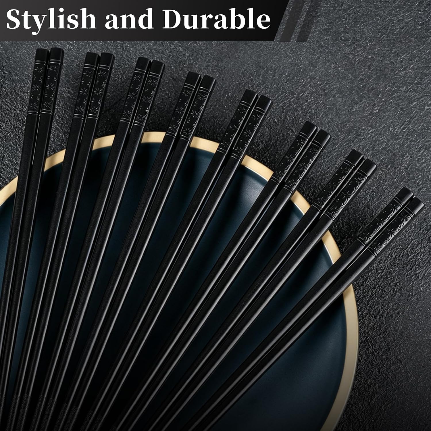 15 Pairs Fiberglass Chopsticks, 9 1/2 Inches Reusable Anti-Slip Chop Sticks, Durable Food-Grade Chopsticks - Black