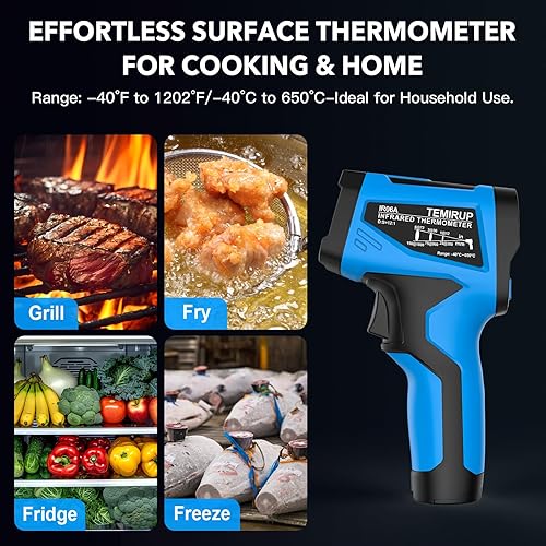 Miniatura 8 de Pistola de temperatura de termómetro láser digital sin contacto con sonda de termopar para industrial, cocina, plancha, motor, HVAC, emisividad