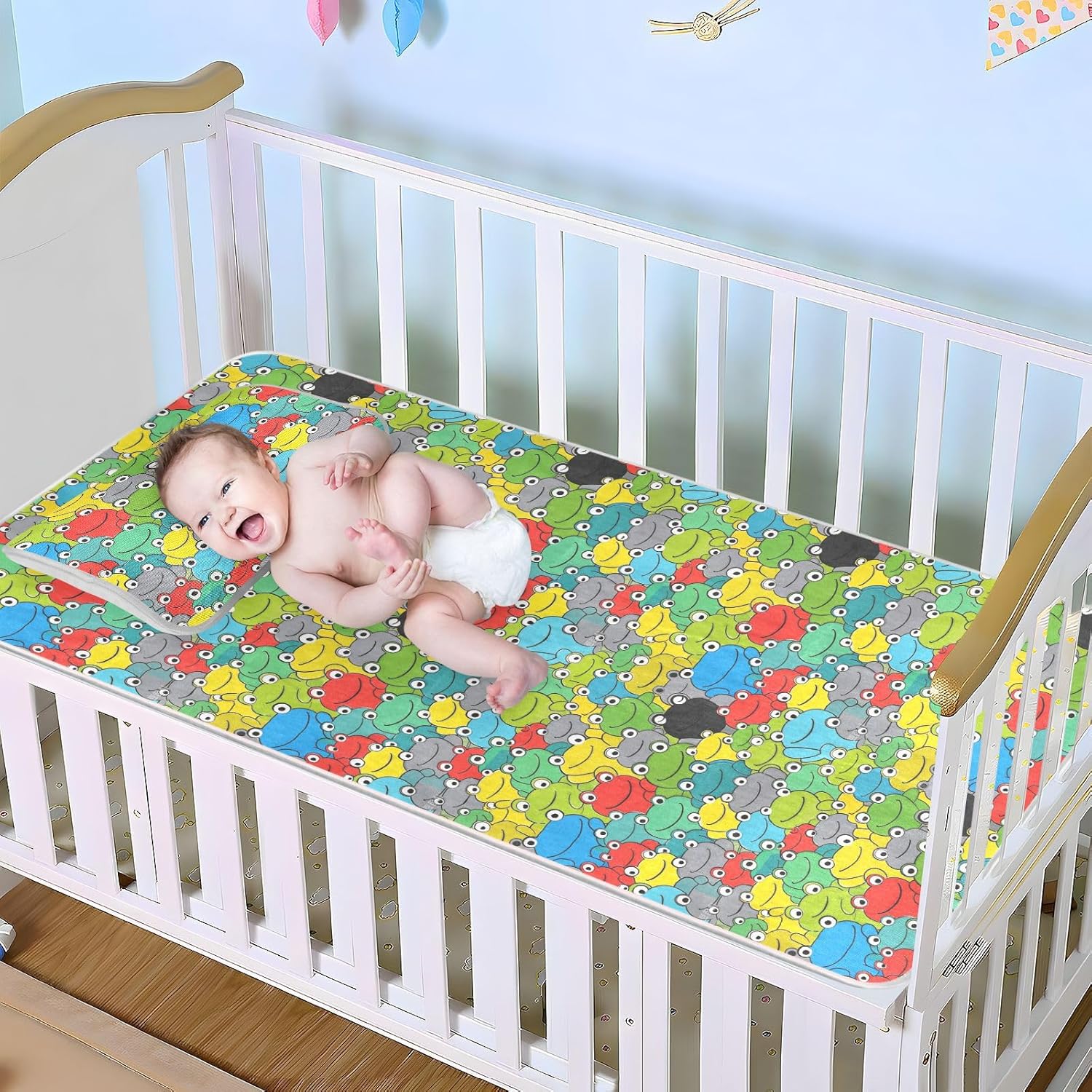 Colorful Cartoon Frog Cute Cooling Baby Bed Mattress Cover 28" x 52" Breathable Mattress pad Cover for Baby&Toddler