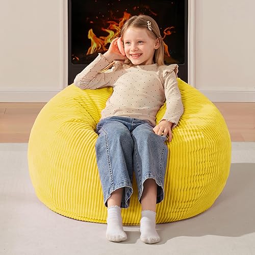 Miniatura 118 de Homguava Puf de 3.5 pies: puf de lágrima con relleno de espuma viscoelástica, sillas compactas de puf, sofá suave con funda de pana (gris)