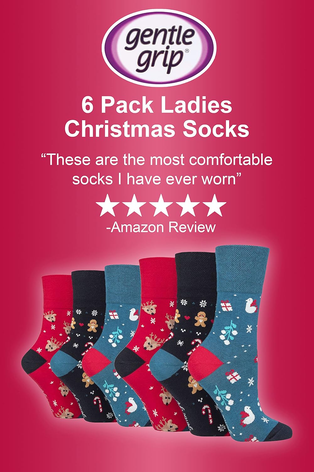 Gentle Grip 6 Pairs Womens Christmas Dress Socks Novelty Funny Xmas Socks