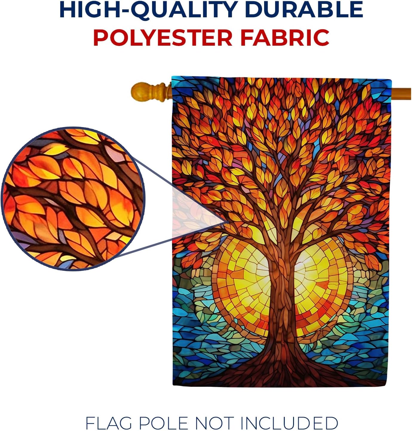 America Forever Stained Glass Tree House Flag, 28 x 40 inches Double Sided, Vibrant Fall with Sun, of Life, Autumn Seasonal Outdoor Flags for Yard, Lawn, and