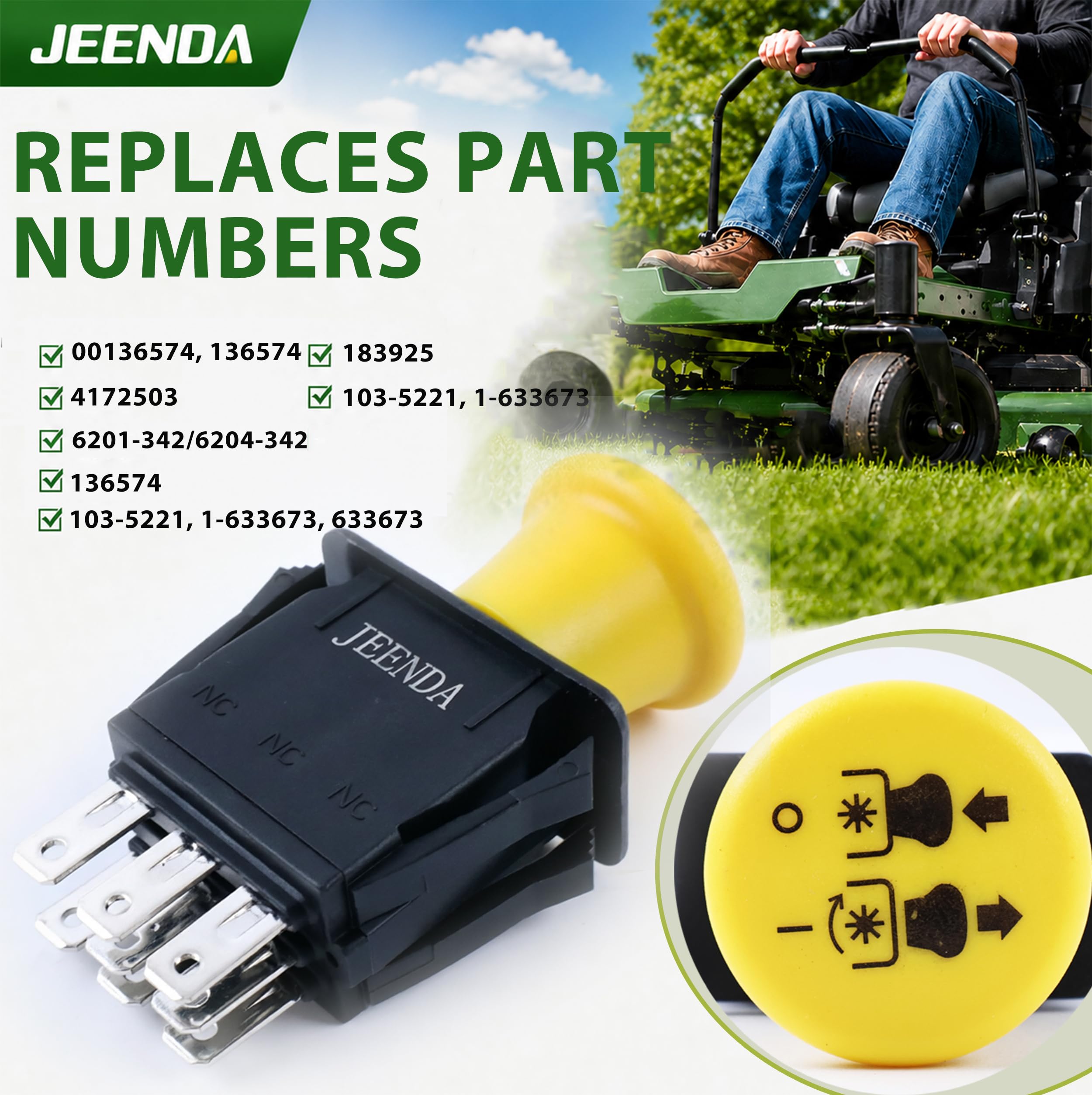JEENDA PTO Interrupteur d'embrayage 183925 13248 6201-342 6201342 Compatible avec Delta Bobcat 61 930022 934010A Grasshopper 320 Toro 74269