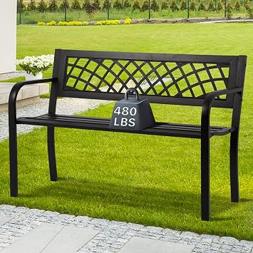 Dkelincs Outdoor Benches Clearance Garden Benches Metal Park Bench for Outside 480bls Bearing Capacity Cast Iron Patio Furniture for Porch Yard Deck Entryway
