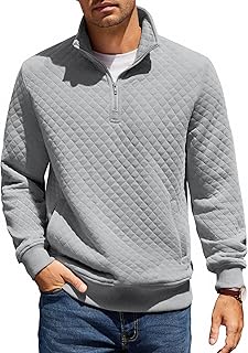 COOFANDY Men's Zip Neck Sweatshirt Soft Stand-Up Collar Pullover with Zip Winter Warm Long Sleeve Shirt Regular Fit Sweater with Pockets