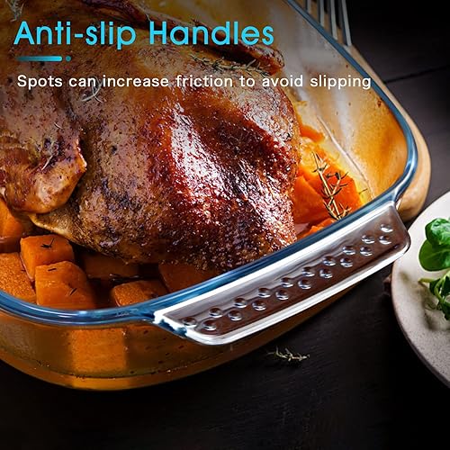Miniatura 3 de Juego de platos grandes de vidrio para hornear, fácil de agarrar para horno, bandeja de vidrio para cocinar 2 QT+2.7 QT+3.3 QT