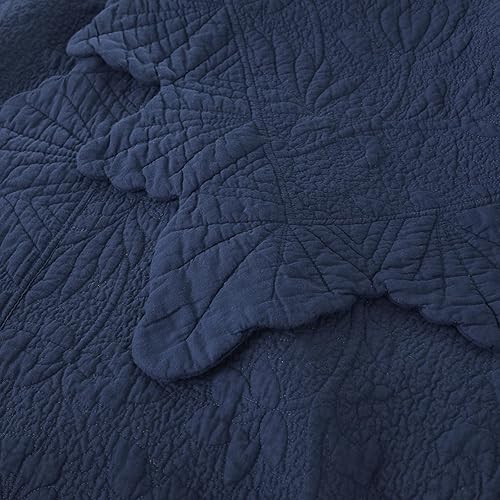 Miniatura 5 de Brandream Juego de edredón tamaño Queen de algodón de lujo, juego de ropa de cama de estilo rústico azul marino, colcha de matelasse acolchado,