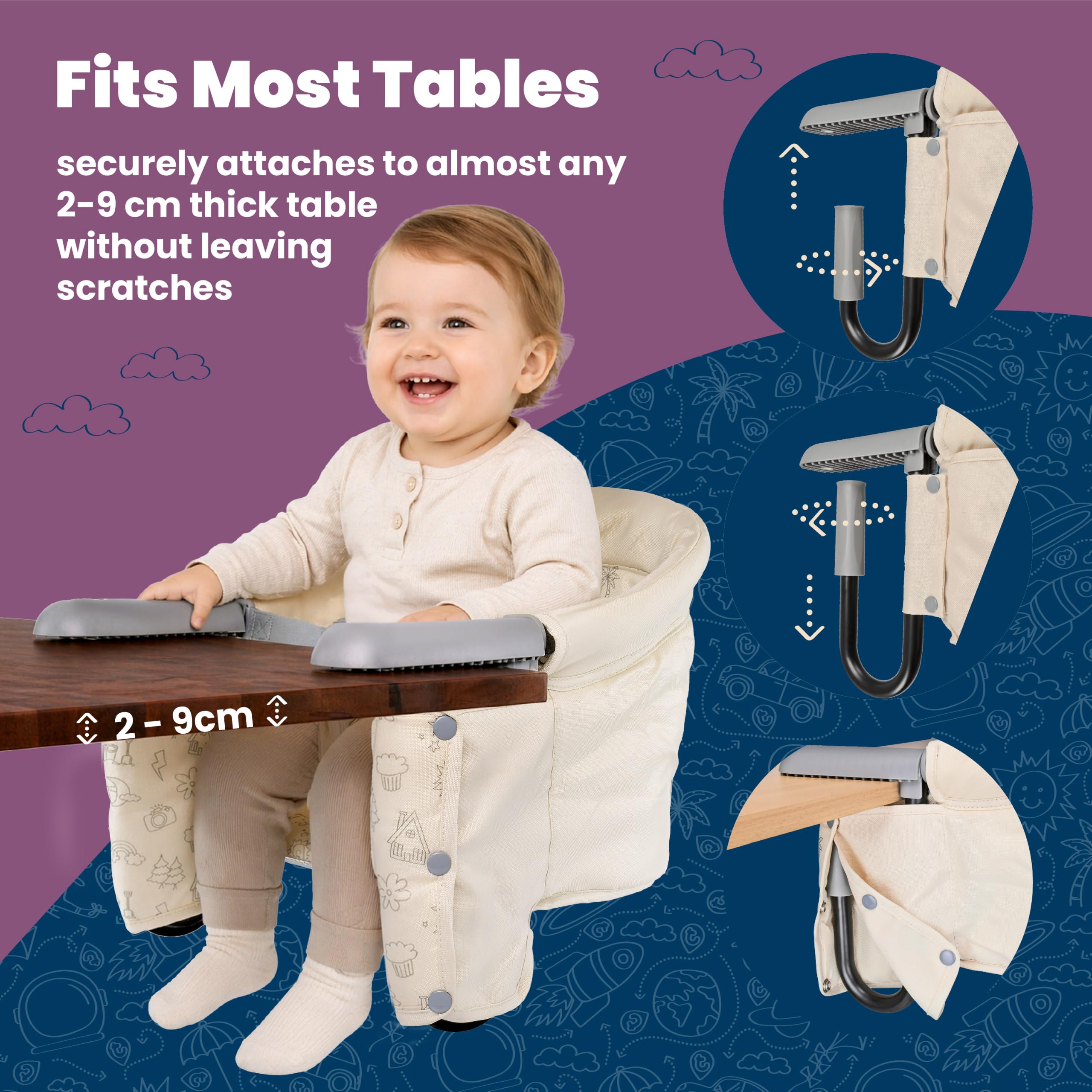 Trunki Clamp & Dine Hochstuhl – Ultrakompakter, zusammenklappbarer Hochstuhl mit Tragetasche, abwischbarer & waschbarer Babystuhl, Hochstühle für Babys und Kleinkinder von 6 bis 36 Monaten (oder 15 kg