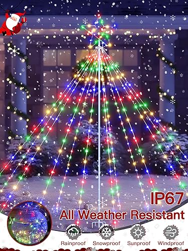 Miniatura 4 de Luces de árbol de Navidad para exteriores, 340 luces LED de decoración de Navidad con estrella superior, luz de Navidad impermeable IP67 con 16
