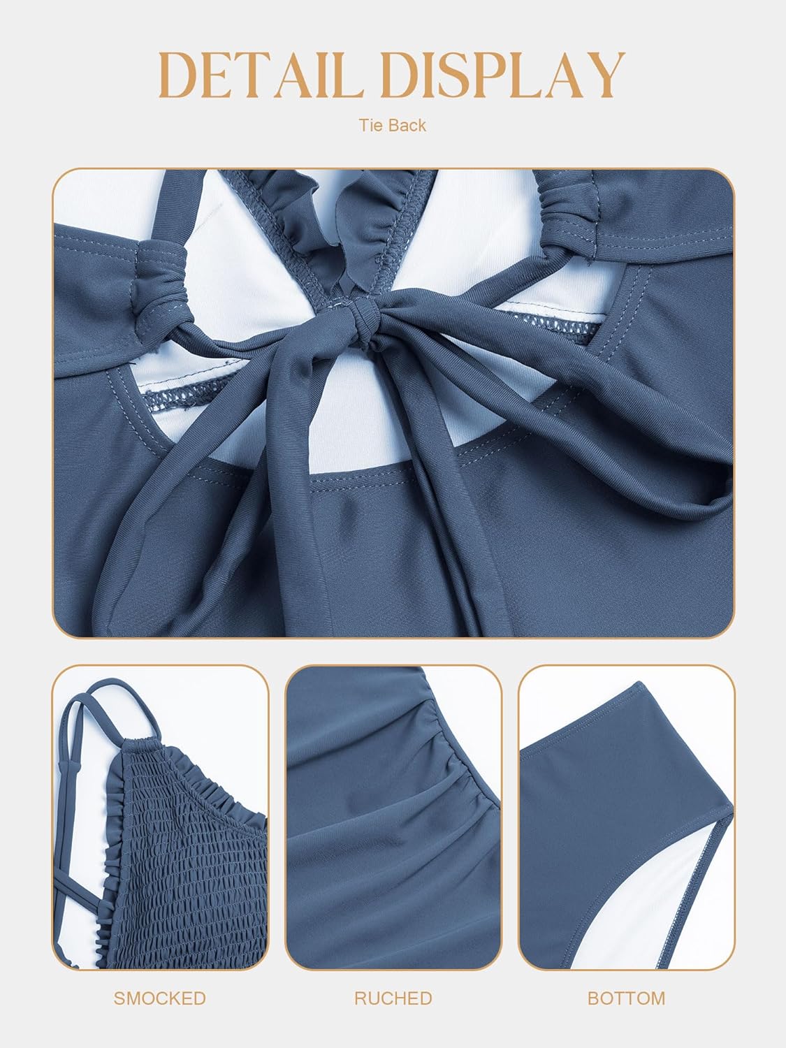 ZAFUL Womens Tankini Swimsuits Smocked 2 Piece Bathing Suits Modest Tie Back Swimwear