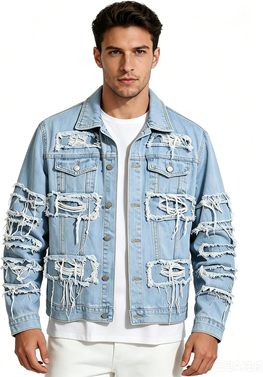 Men`s Classic Ripped Hip Hop Motorcycle Denim Jacket