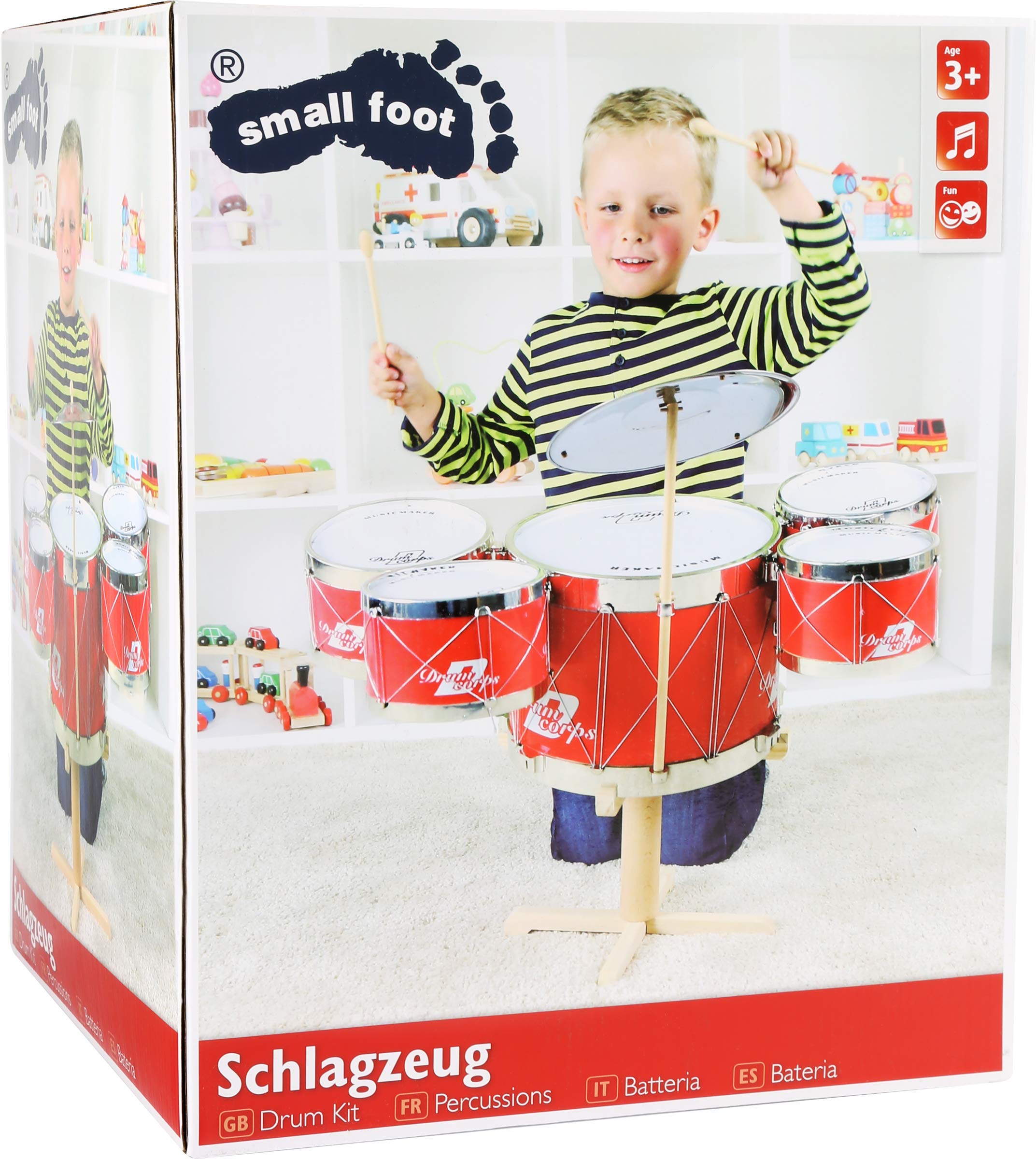 small foot Kinderschlagzeug, Schlagzeug aus Holz, Musikspielzeug für Musik- und Taktgefühl, ab 3 Jahren, 1910