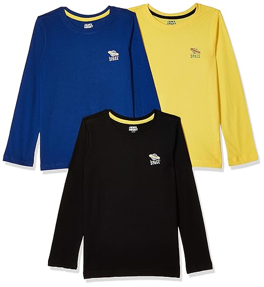 Amazon Brand - Jam & Honey Boys Plain Regular T-Shirt (Pack of 3) (JHBTS-FS-1-PO3_Multicolor 10-11 Years)