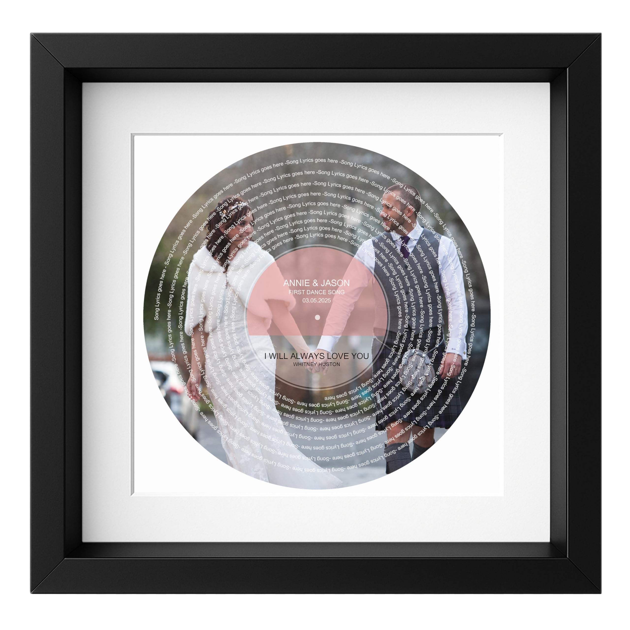 Made by Mika Ltd Personalised Record-Style Wedding Print with Photo & Song Lyrics – Custom Anniversary, Engagement or Couple Gift – Unique Framed Artwork for Him & Her