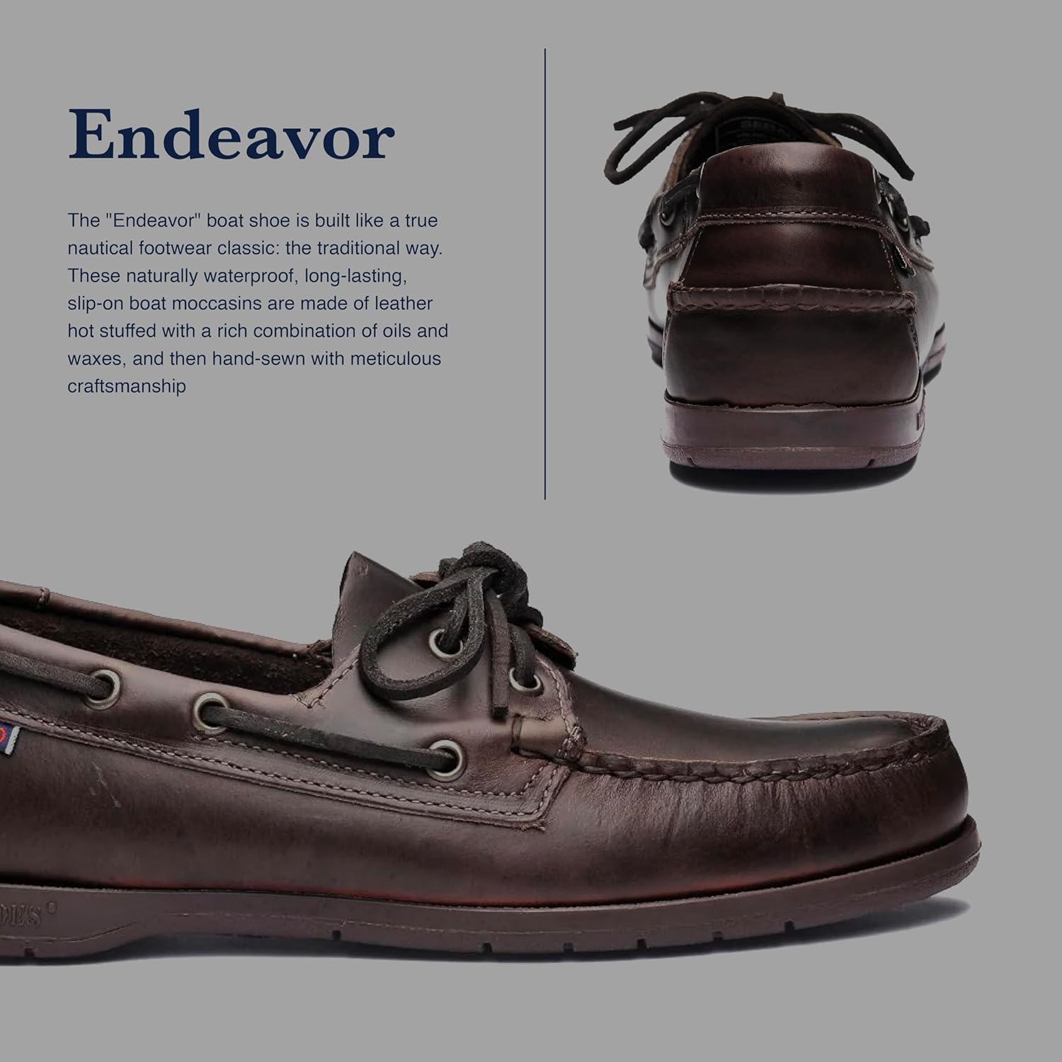 Sebago Endeavor Waterproof Boat Shoes - Leather Moccasins for Men Featuring Leather Sock Lining, 360-Degree Lacing, and Non-Marking, Slip-Resistant Outsoles, Dark Brown - 9.5 Regular - Image 4