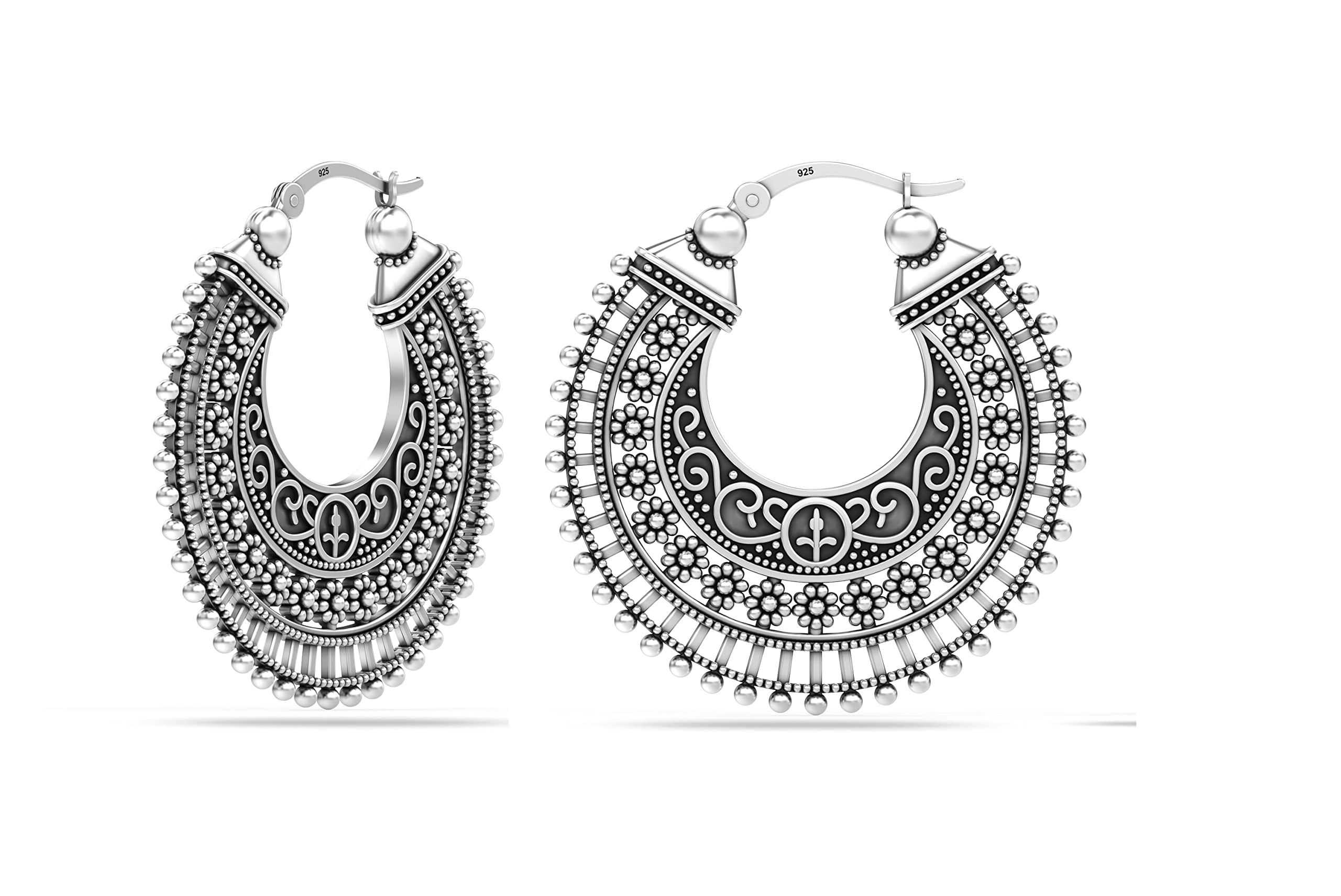 LeCalla Aros de Plata Esterlina 925 | Aros Pequeños Inspirados en Italia con Filigrana | Joyería Antiguo Oxidada Liviana con Cierre Click-Top | Aros de Filigrana Gruesos Pequeños para Mujeres