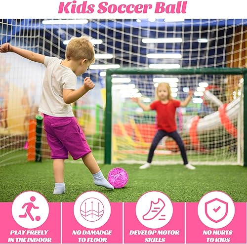 Miniatura 3 de DLUGOPIS Balón de fútbol para niños pequeños, tamaño 2, color rosa brillante, mini balón de fútbol de 3 a 8 años, pelota de fútbol para interiores,