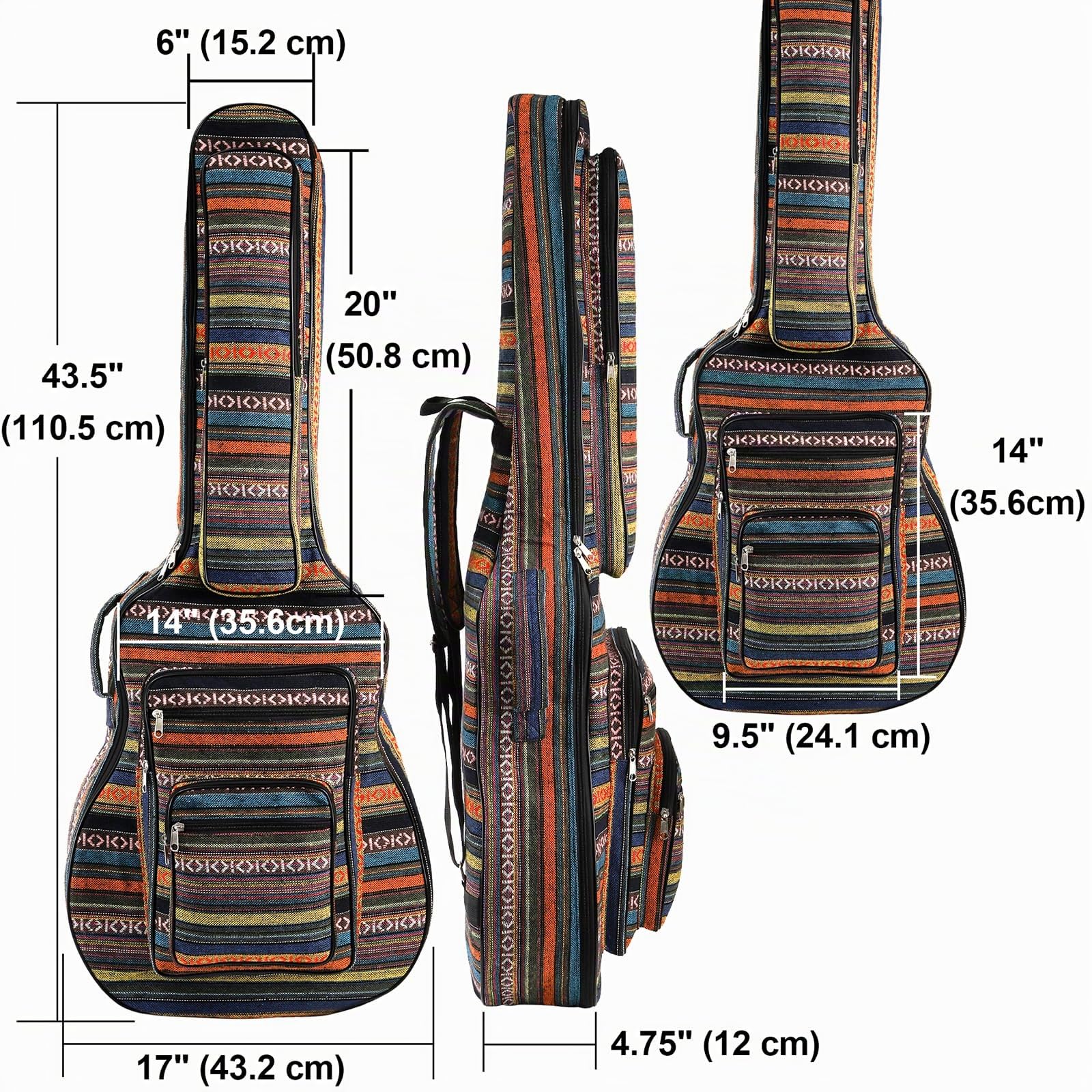 Tosnail 43 Zoll Akustikgitarre Gigbag mit Rucksackgurt und 5 Taschen, Bohemian Vintage Gitarre Aufbewahrungstasche Tasche