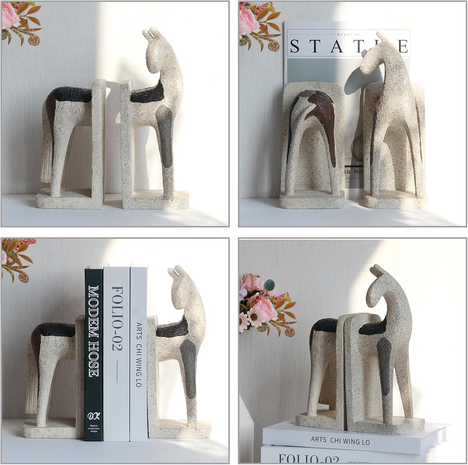 Lukitas Abstract Horse Decorative Bookends Heavy Duty, Modern Minimalist Nordic Ornaments for Office Home Bookshelf Decor, Resin 11''