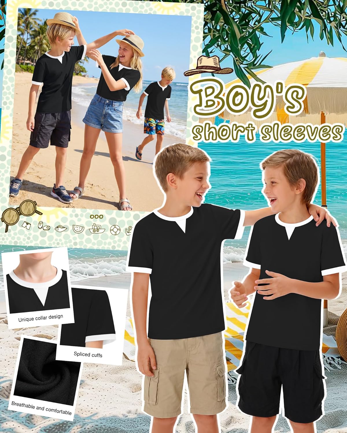 Boys Short Sleeve Shirts Color Block Baseball Kids T-Shirts Casual Geometric Tees Summer Fashion Crew Neck Tops - Image 3