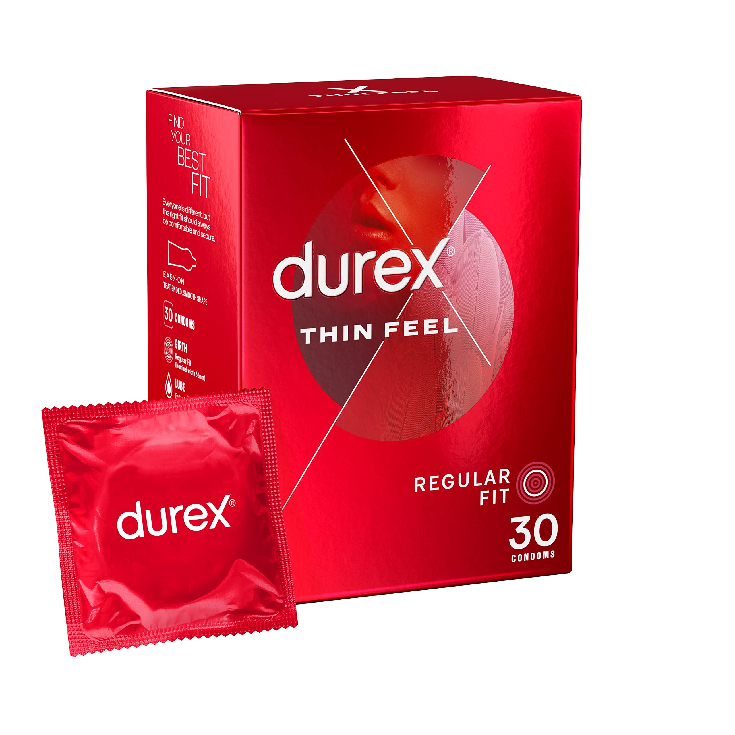 Durex Thin Feel, 30 Condoms, With Silicone Lube, Easy On Shape, Regular Fit, Natural Latex, Thin for More Sensitivity, Same Durex Security and Protection, Teat EndedDurex Thin Feel, 30 Condoms, With Silicone L…