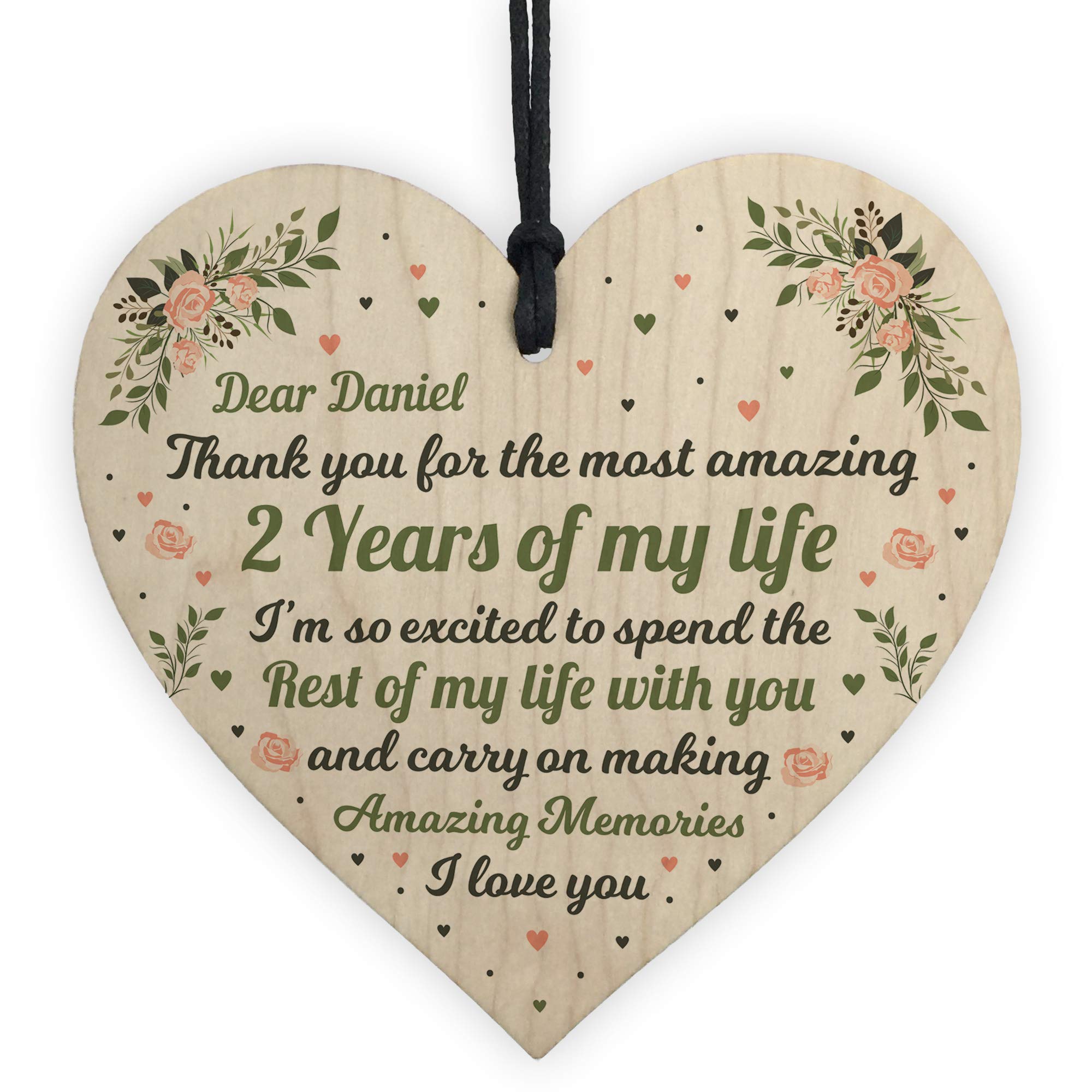 RED OCEAN Personalised 1st 2nd 10th Anniversary For Husband Wife Boyfriend Girlfriend Wood Heart