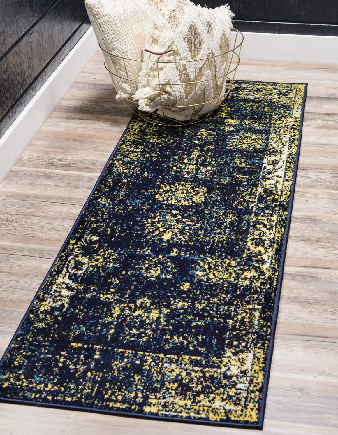 Unique Loom Sofia Collection Area Rug - Casino (2' x 9' 10" Runner, Navy Blue/ Yellow)