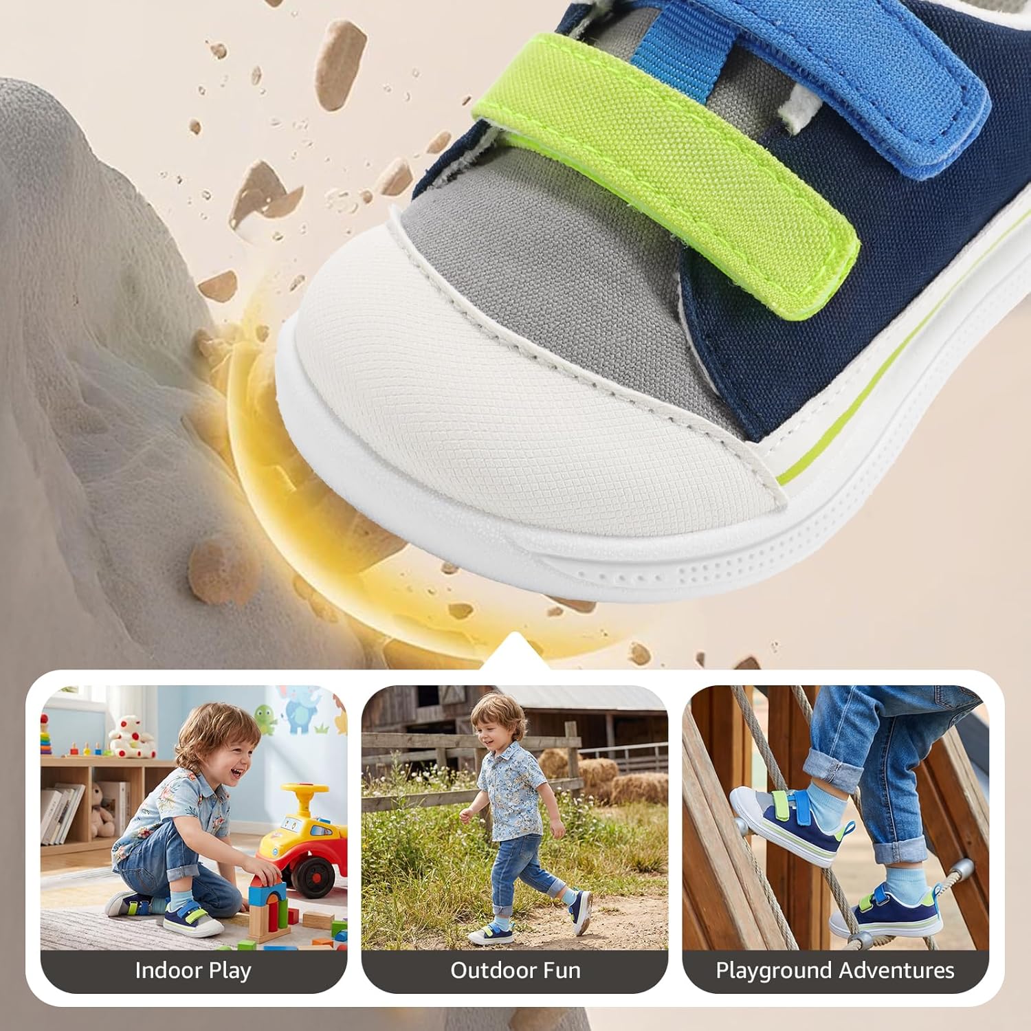 STQ Toddler Wide Toe Box Shoe Girl Boy Barefoot Hook and Loops Non-Slip Walking Baby Sneakers - Image 6