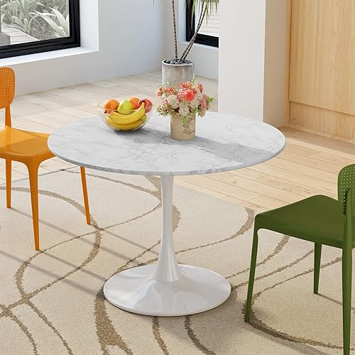 Miniatura 3 de DKLGG Mesa de comedor redonda moderna de 42 pulgadas con tablero de mármol impreso mesa de pedestal con base de metal mesa de cocina para 4 a 6