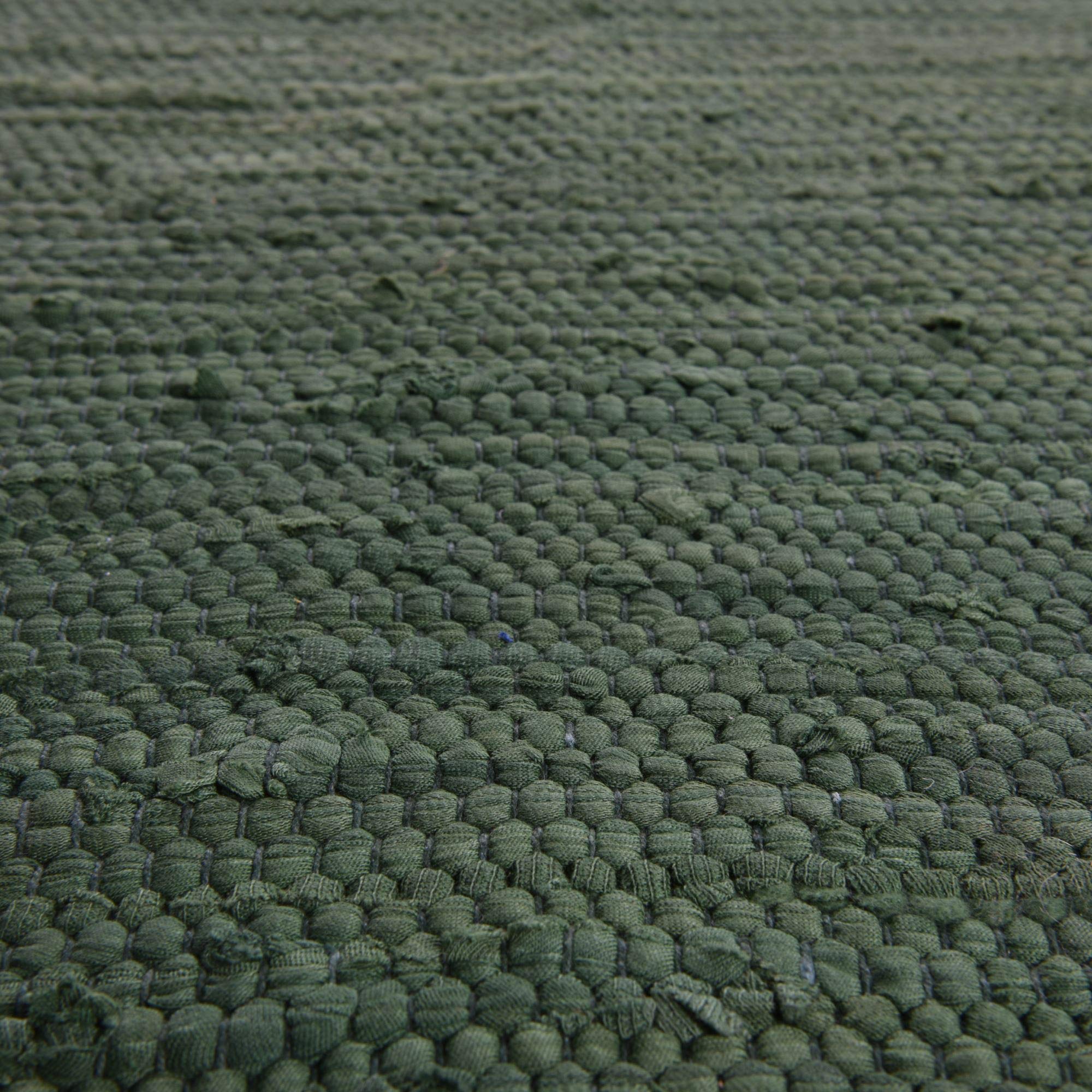 Theko Dhurry | Fleckerl | Flachgewebe-Teppich aus 100% Baumwolle; handgewebt, waschbar, beidseitig verwendbar | 90 x 160 cm; Dunkelgrün | Happy Cotton