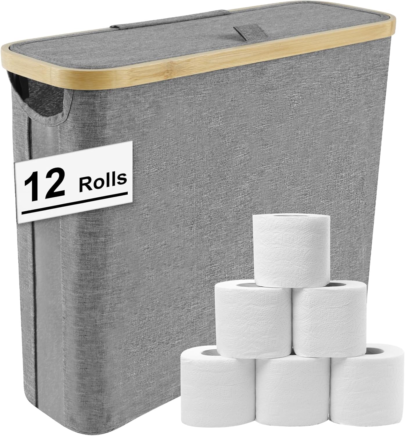 Toilet Paper Basket, 23L Storage, Organizer for Bathroom, Free Standing Holder for 12 Rolls (Gray)
