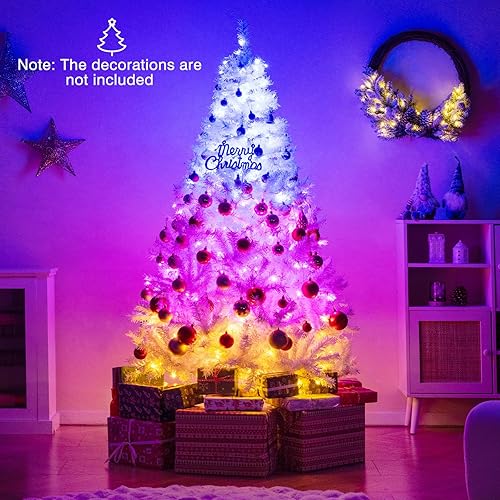Miniatura 23 de Goplus - Árbol de Navidad artificial preiluminado de 9 pies, pino nevado articulado de PVC de alta calidad con base metálica y luces LED, decoración