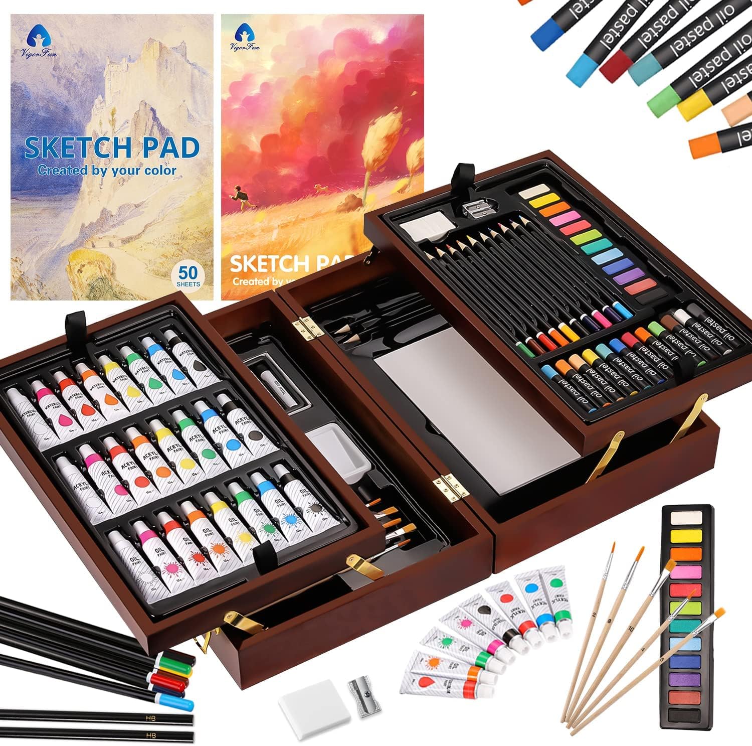 Art Supplies, Vigorfun Deluxe Wooden Art Set Crafts Drawing Painting